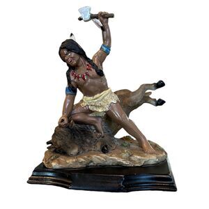 Native American Indian Buffalo Hunter Resin Figurine